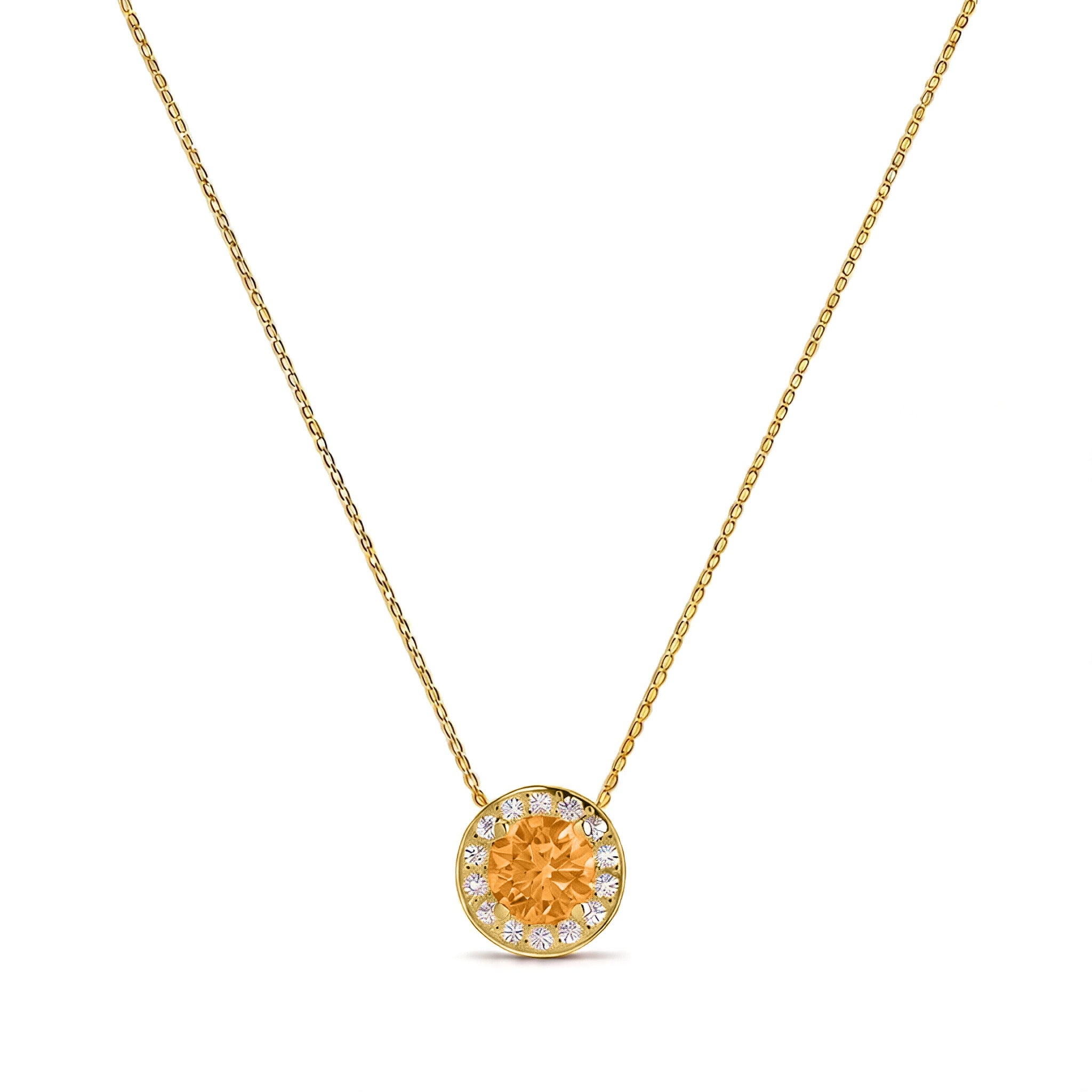 Solace Halo Round Citrine Diamond Necklace