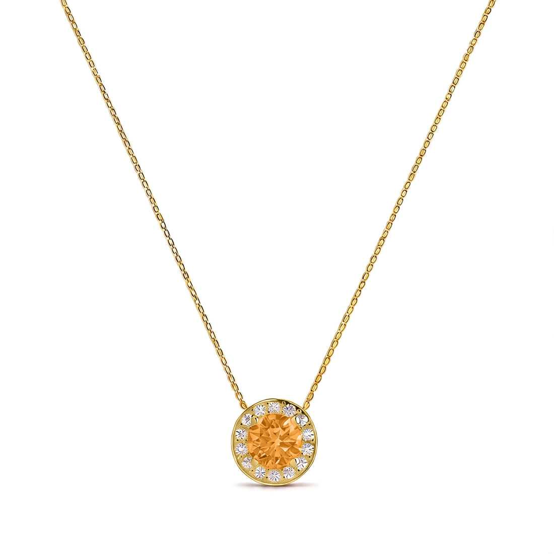 Solace Halo Round Citrine Diamond Necklace