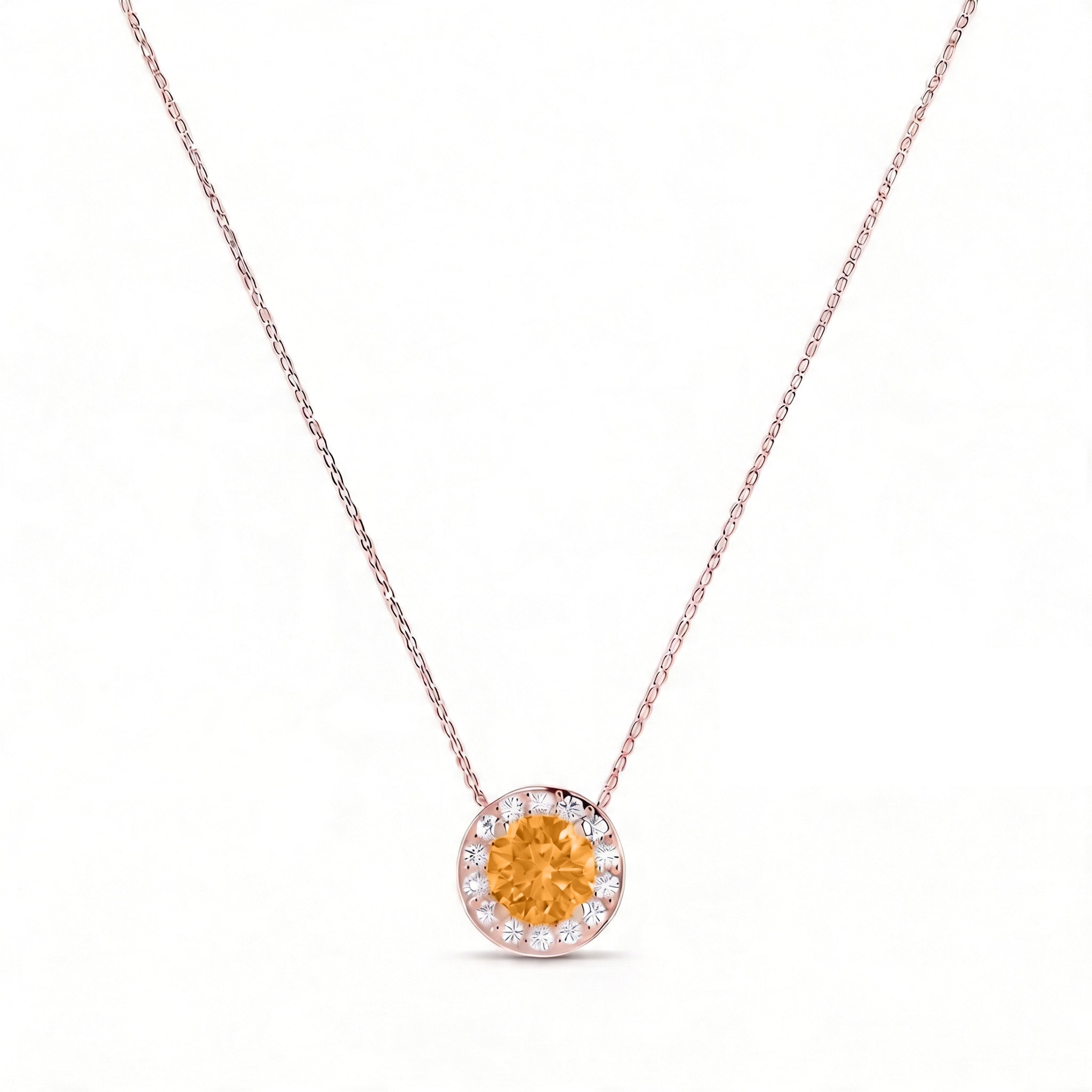 Solace Halo Round Citrine Diamond Necklace