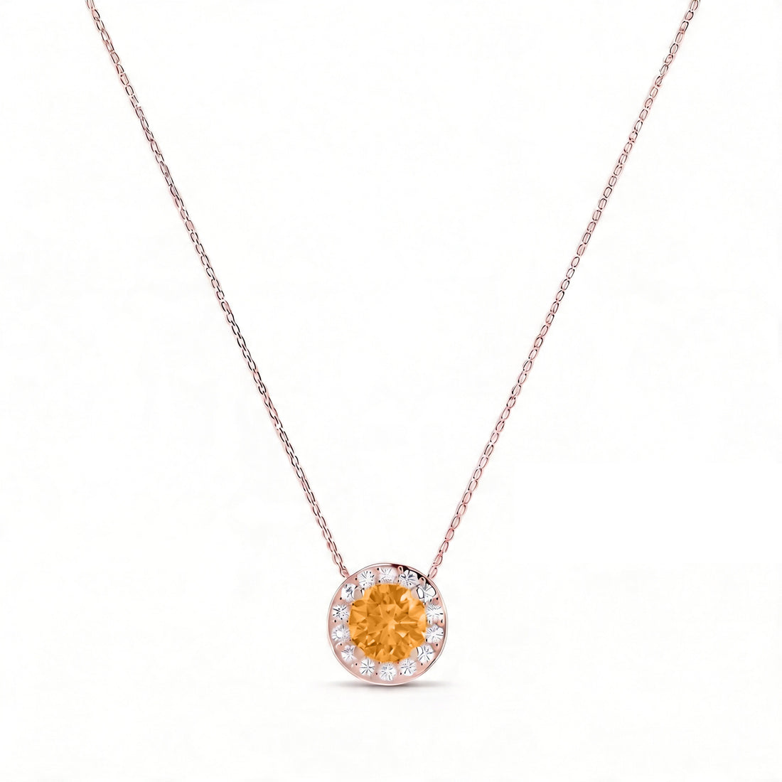 Solace Halo Round Citrine Diamond Necklace