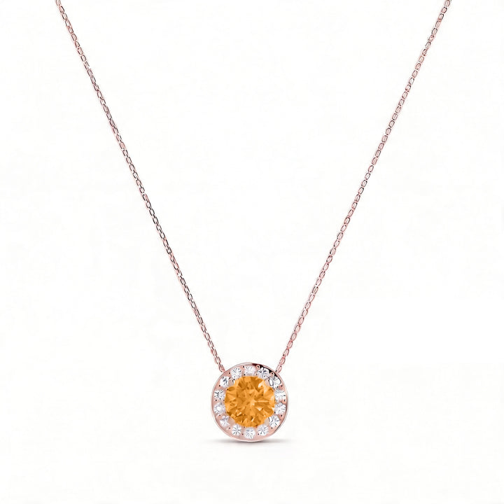 Solace Halo Round Citrine Diamond Necklace