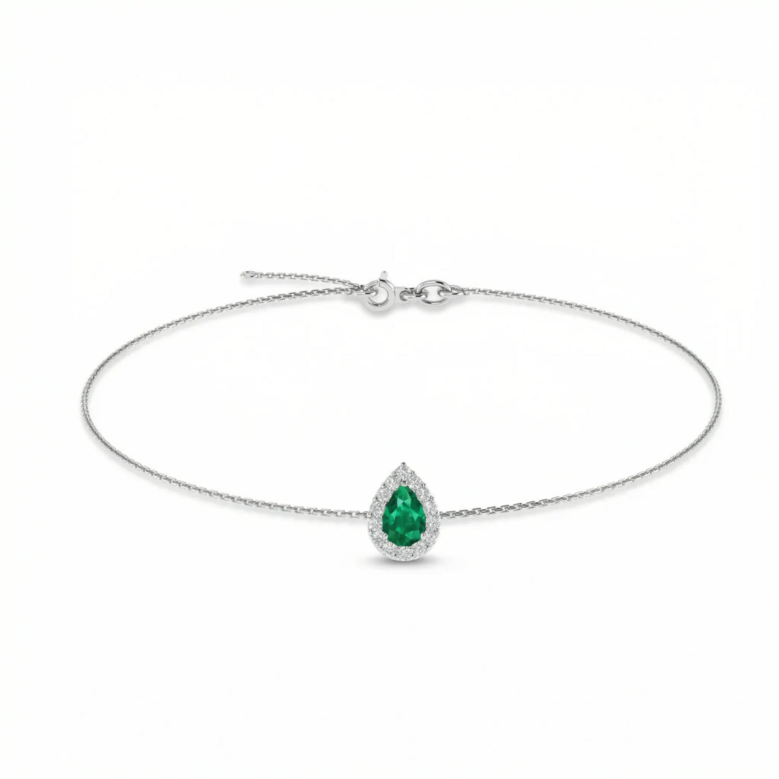 Noble Halo Pear-Cut Emerald Diamond Bracelet