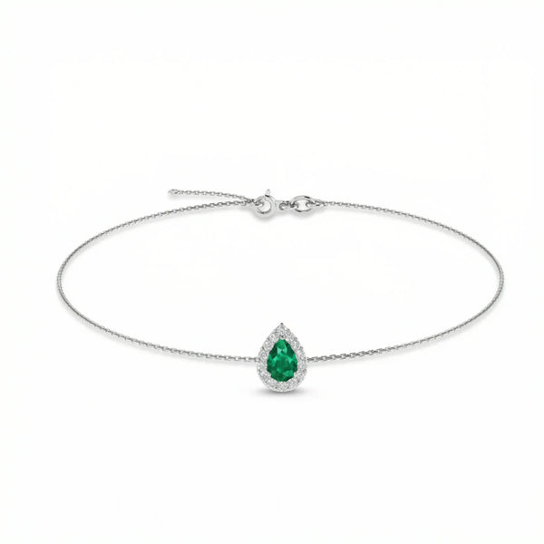 Noble Halo Pear-Cut Emerald Diamond Bracelet