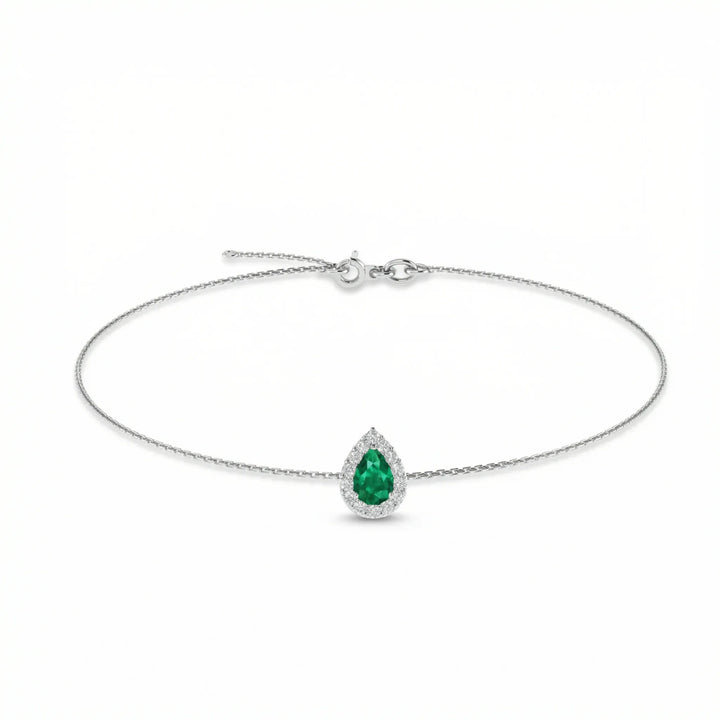 Noble Halo Pear-Cut Emerald Diamond Bracelet