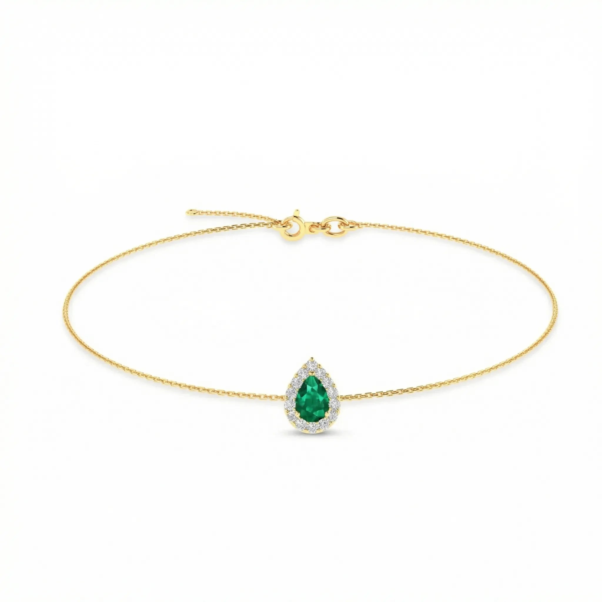 Noble Halo Pear-Cut Emerald Diamond Bracelet