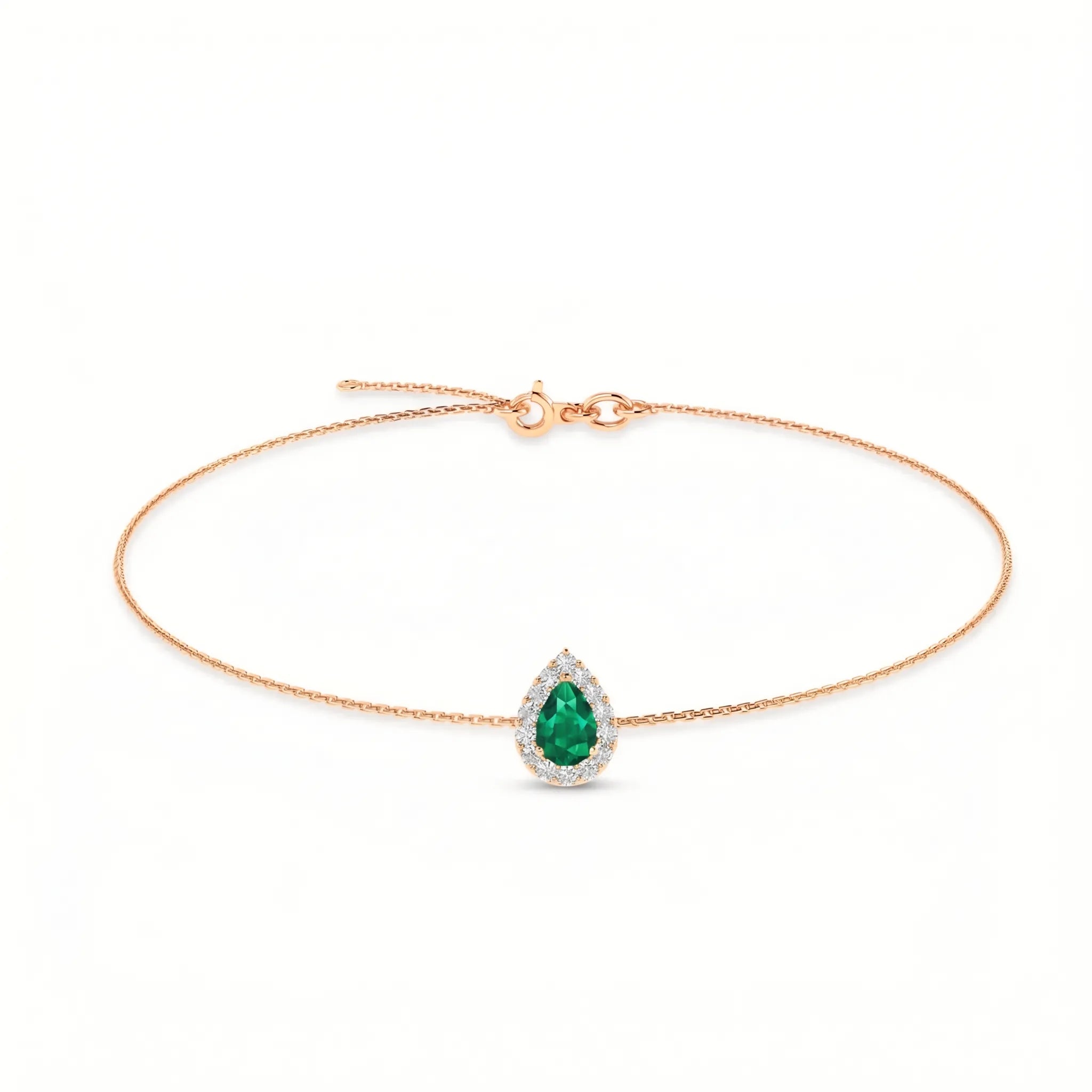 Noble Halo Pear-Cut Emerald Diamond Bracelet