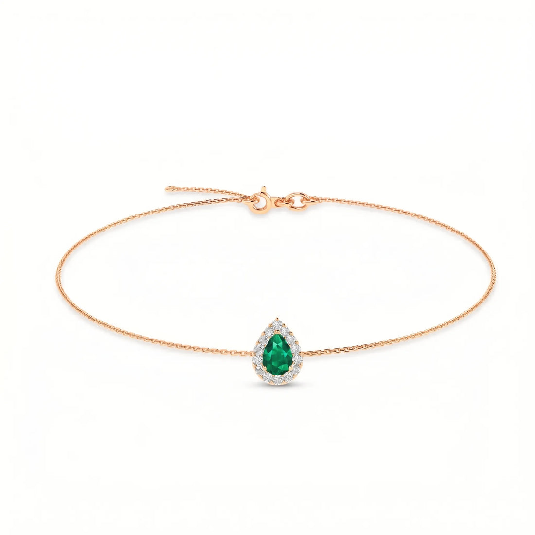 Noble Halo Pear-Cut Emerald Diamond Bracelet