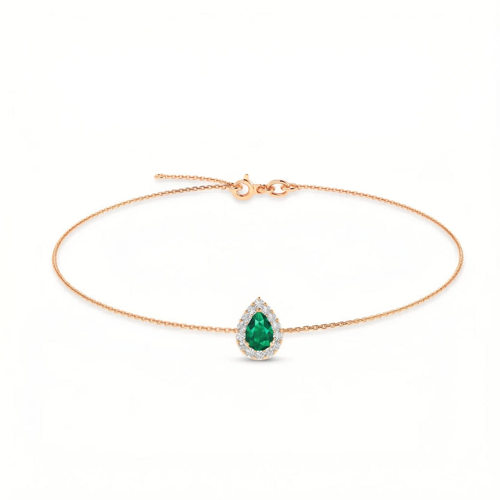 Noble Halo Pear-Cut Emerald Diamond Bracelet