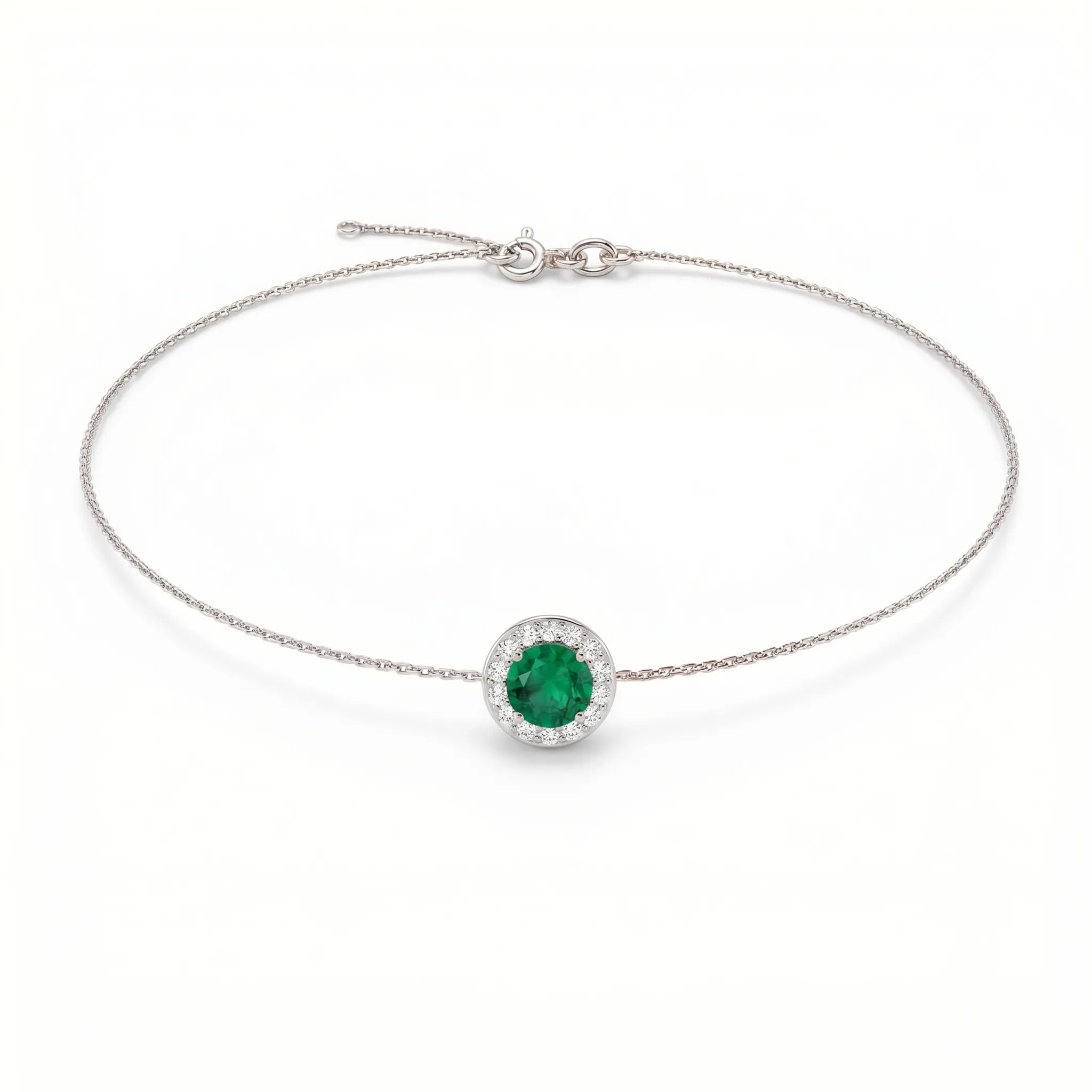 Noble Halo Round Emerald Diamond Bracelet