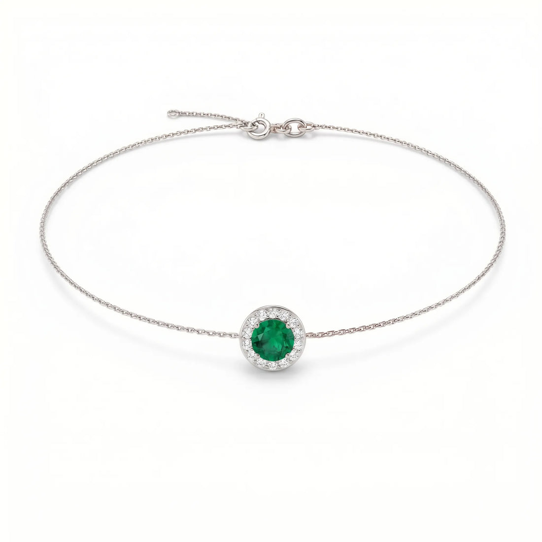 Noble Halo Round Emerald Diamond Bracelet