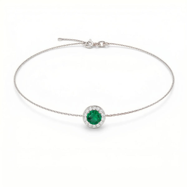 Noble Halo Round Emerald Diamond Bracelet