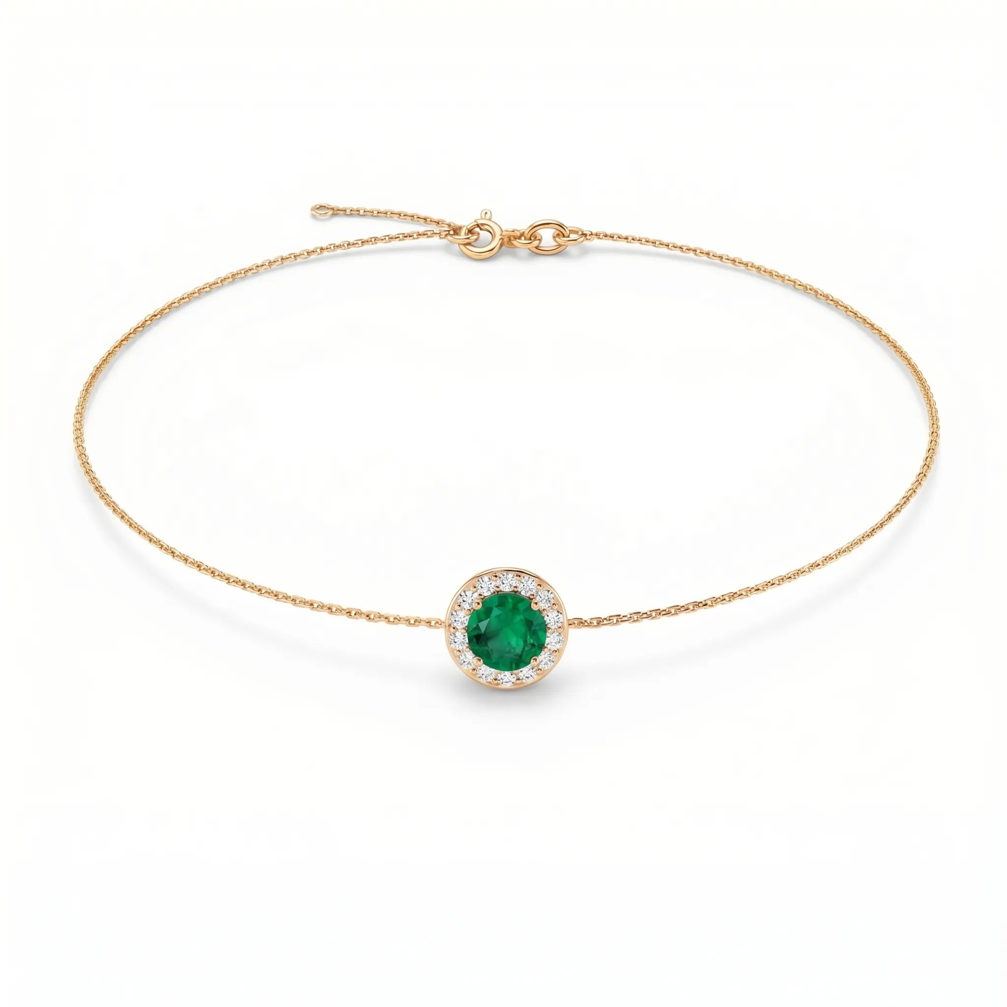 Noble Halo Round Emerald Diamond Bracelet