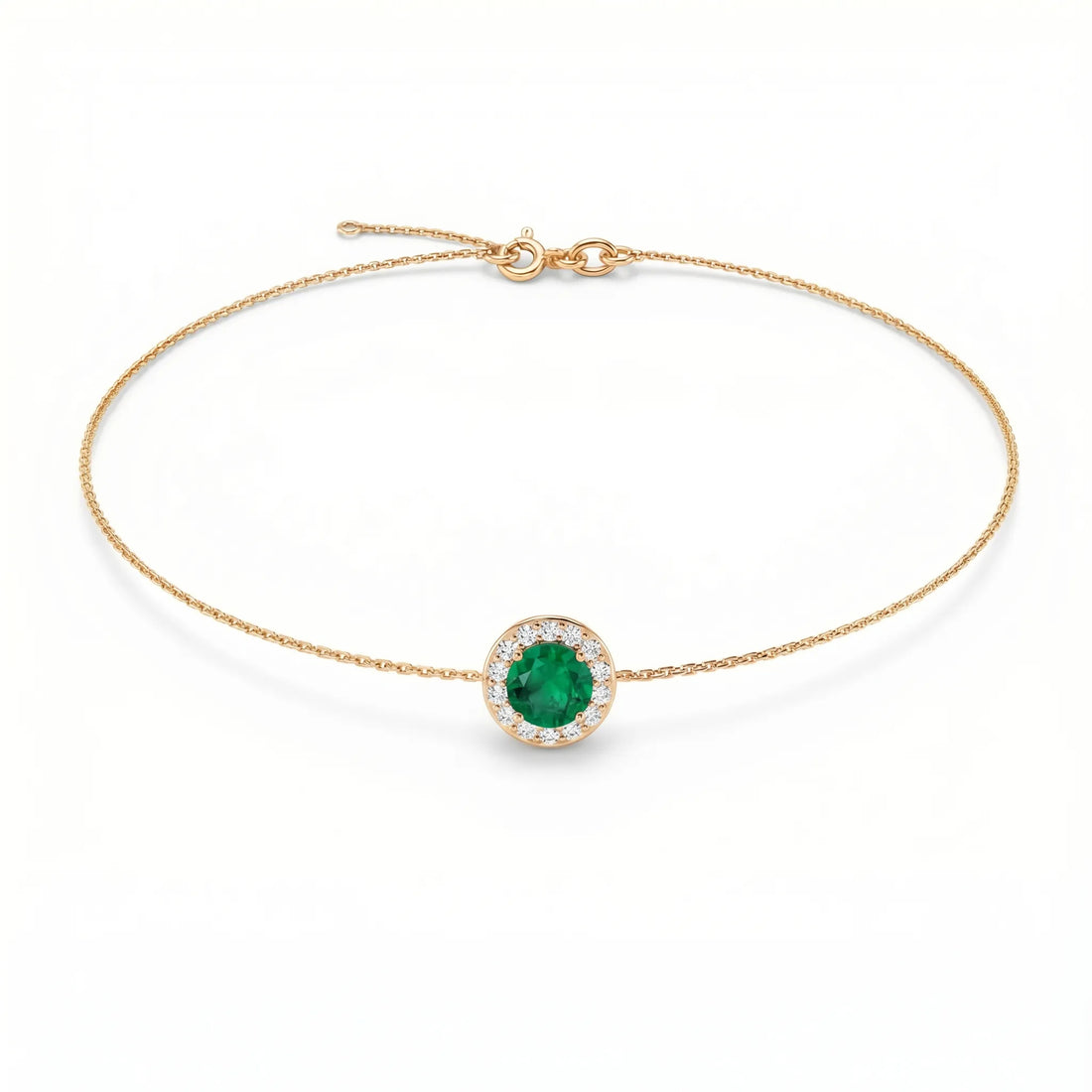 Noble Halo Round Emerald Diamond Bracelet