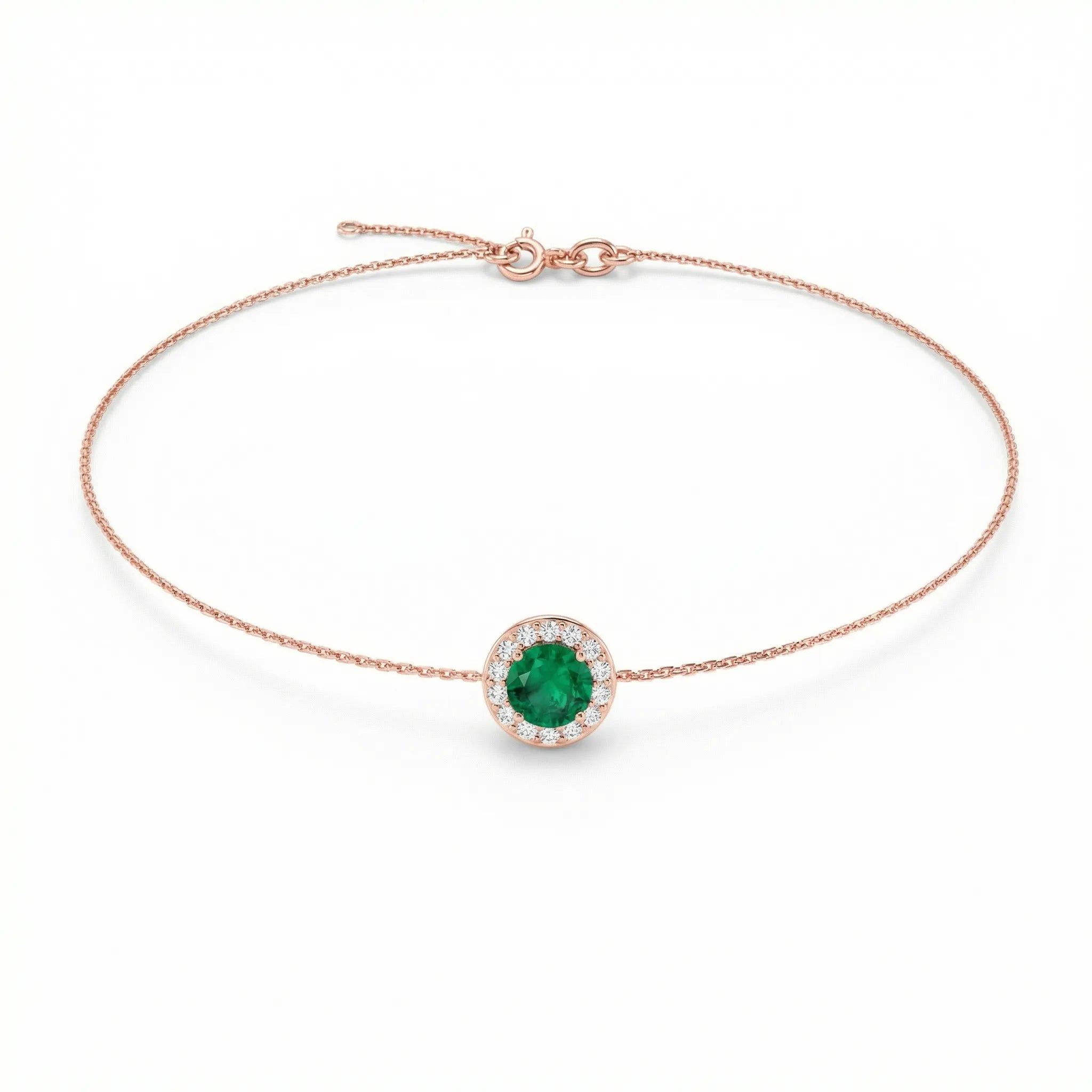 Noble Halo Round Emerald Diamond Bracelet