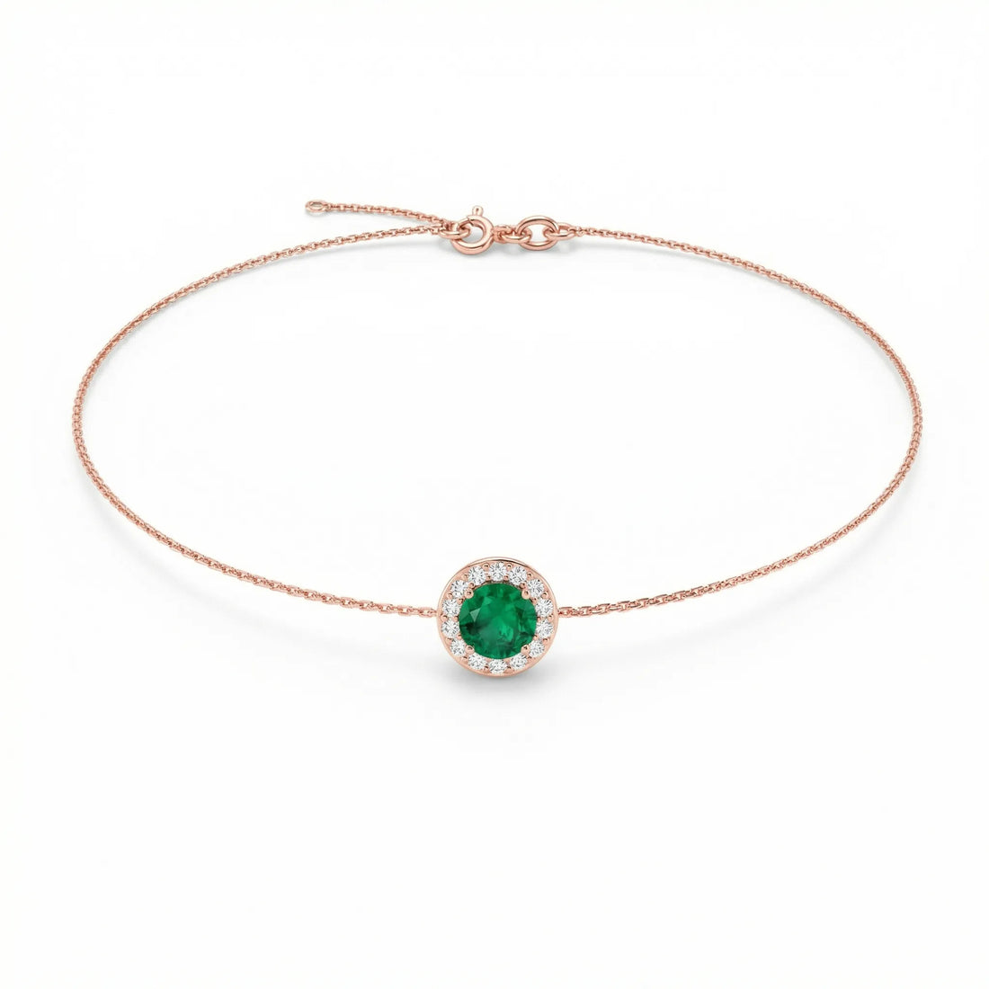 Noble Halo Round Emerald Diamond Bracelet
