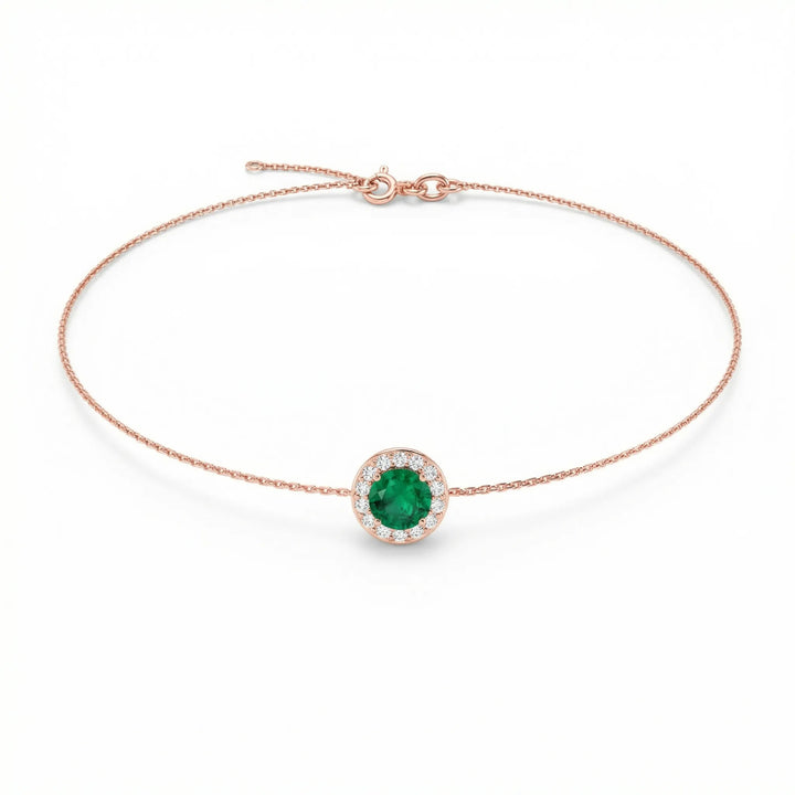 Noble Halo Round Emerald Diamond Bracelet