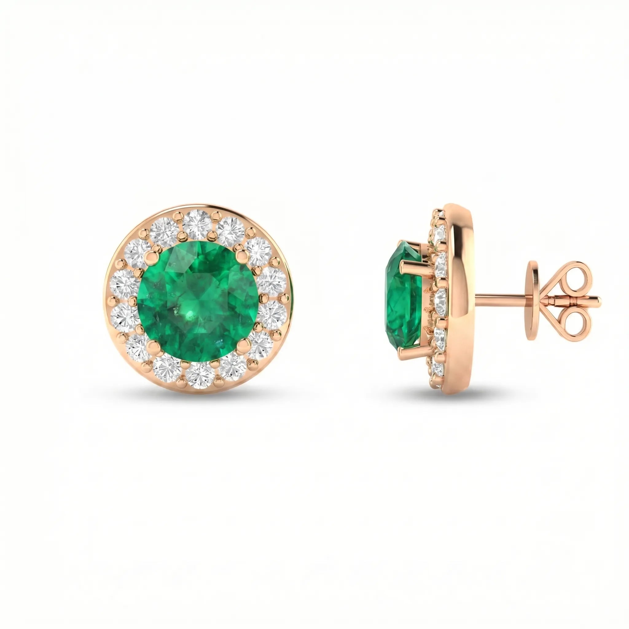 Noble Halo Round Emerald Diamond Earrings
