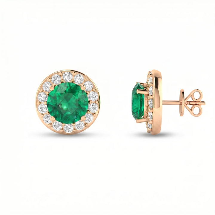 Noble Halo Round Emerald Diamond Earrings