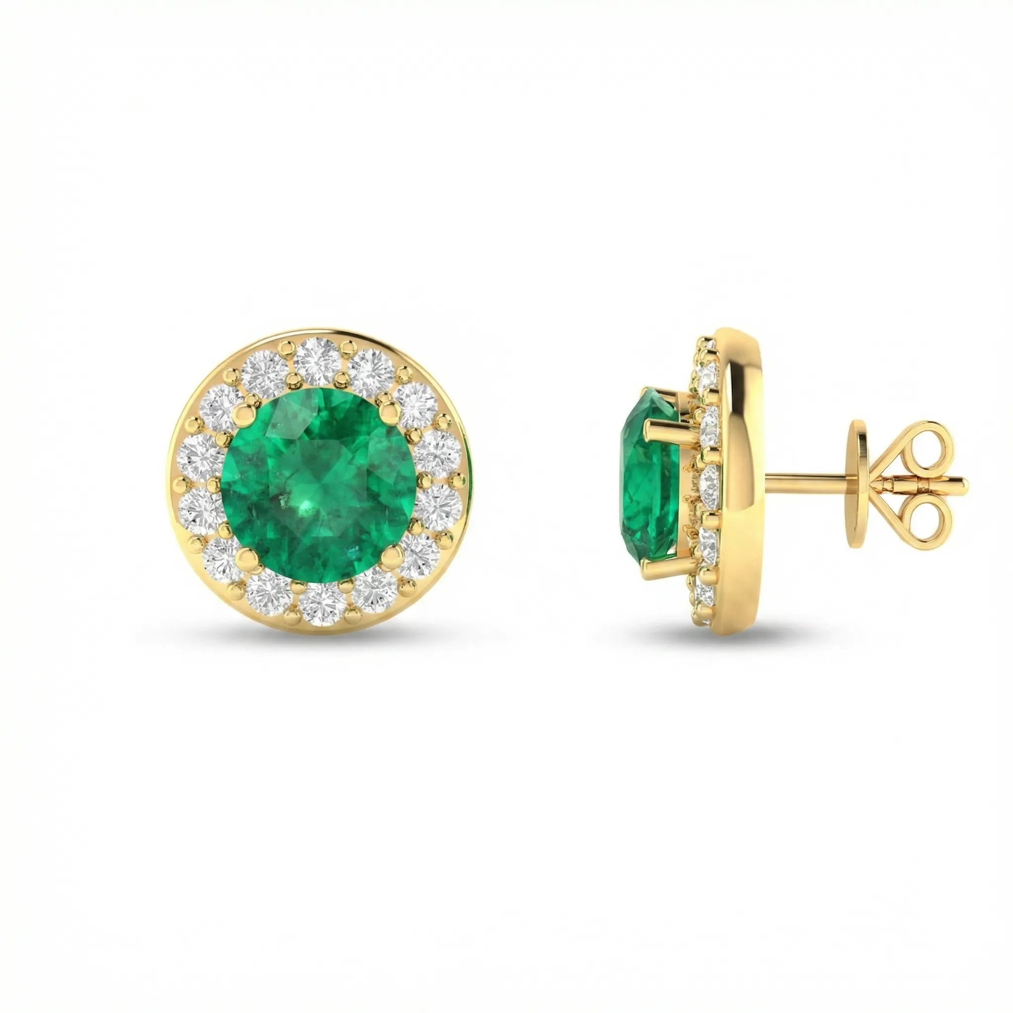 Noble Halo Round Emerald Diamond Earrings