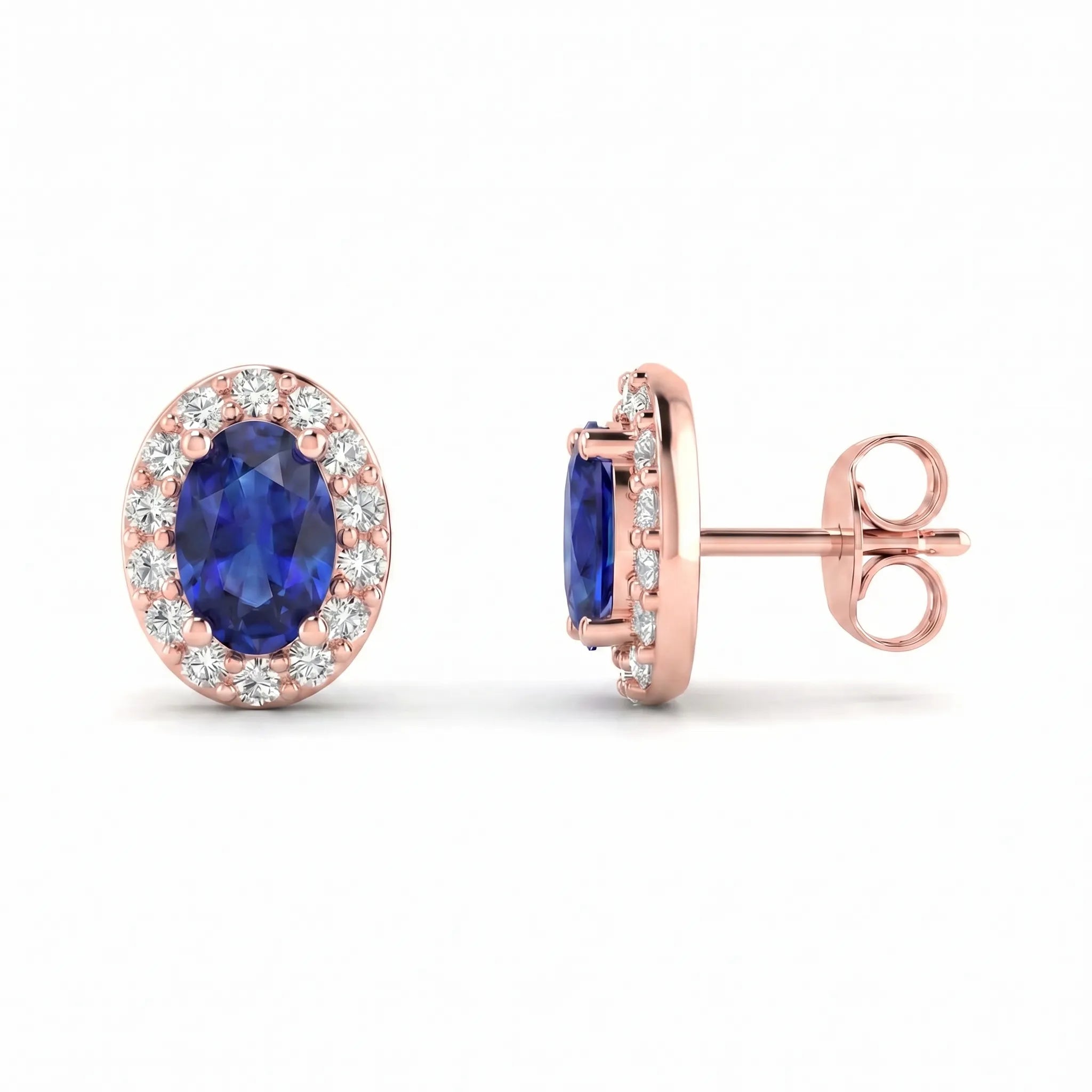 Royale Halo Oval-Cut Sapphire Diamond Earrings
