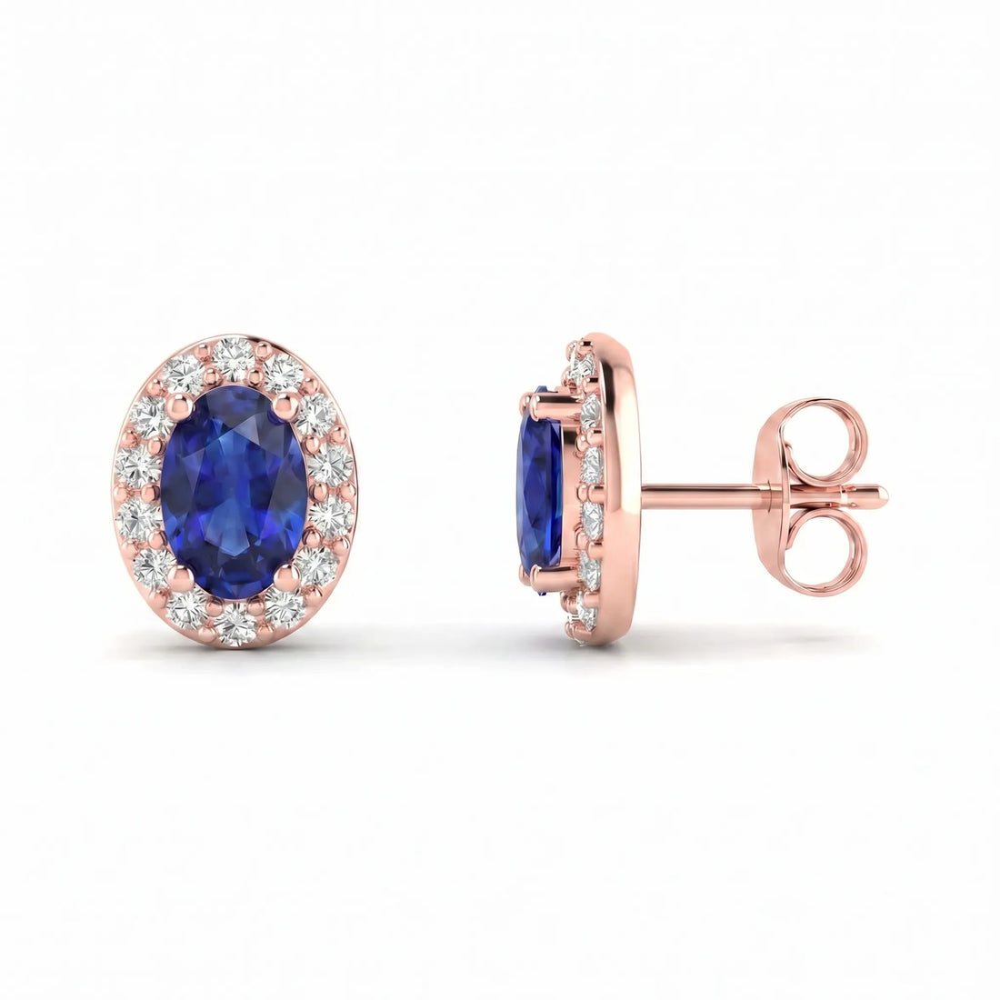 Royale Halo Oval-Cut Sapphire Diamond Earrings