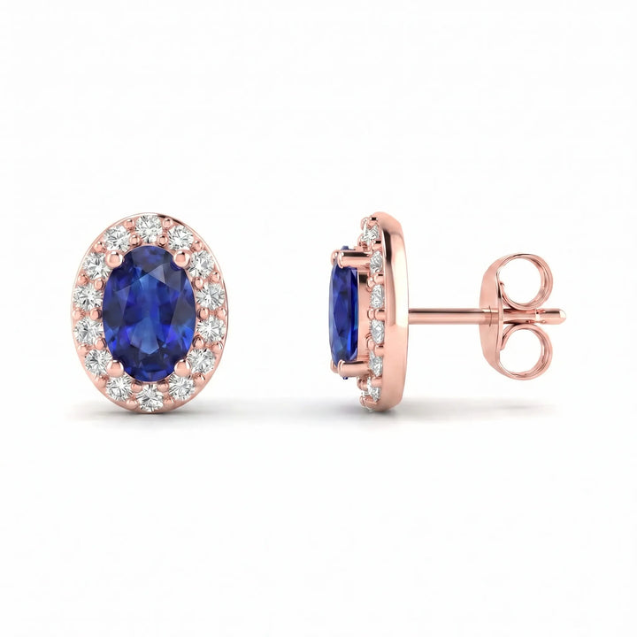 Royale Halo Oval-Cut Sapphire Diamond Earrings