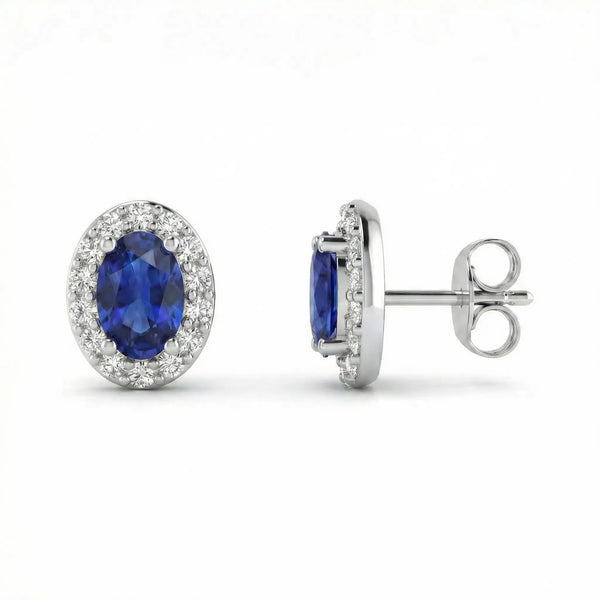Royale Halo Oval-Cut Sapphire Diamond Earrings