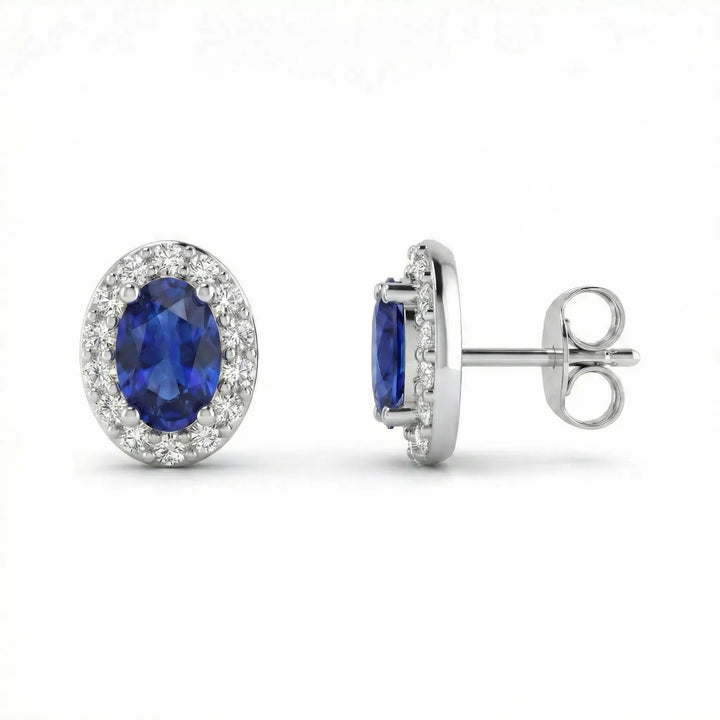 Royale Halo Oval-Cut Sapphire Diamond Earrings