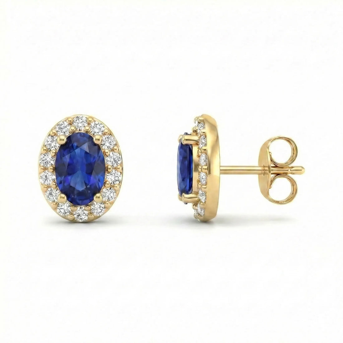 Royale Halo Oval-Cut Sapphire Diamond Earrings