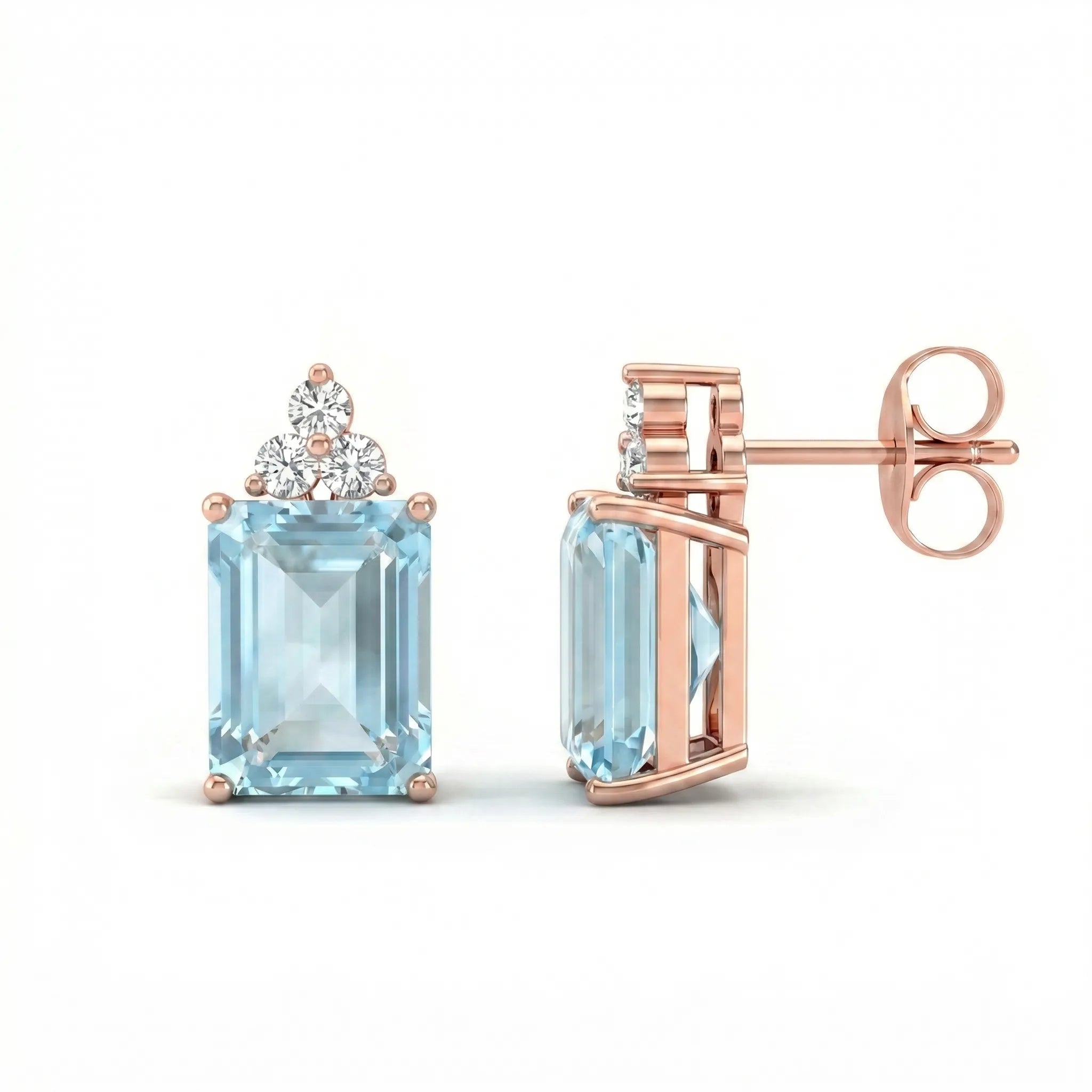 Riviera Tre Emerald-Cut Aquamarine Diamond Earrings