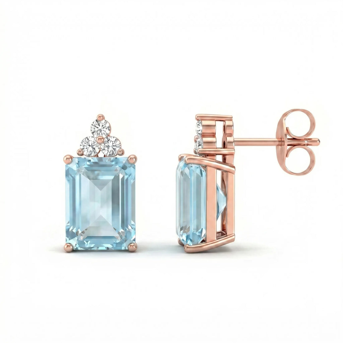 Riviera Tre Emerald-Cut Aquamarine Diamond Earrings