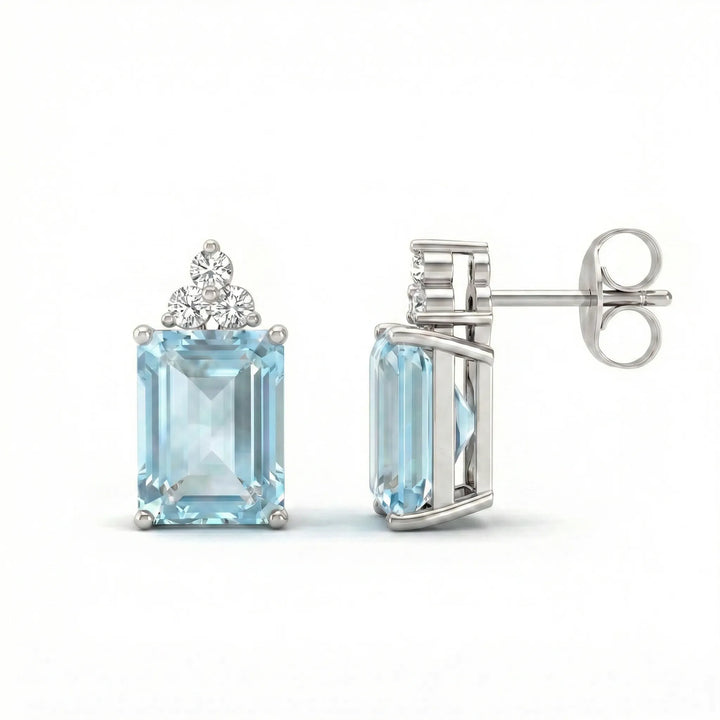 Riviera Tre Emerald-Cut Aquamarine Diamond Earrings