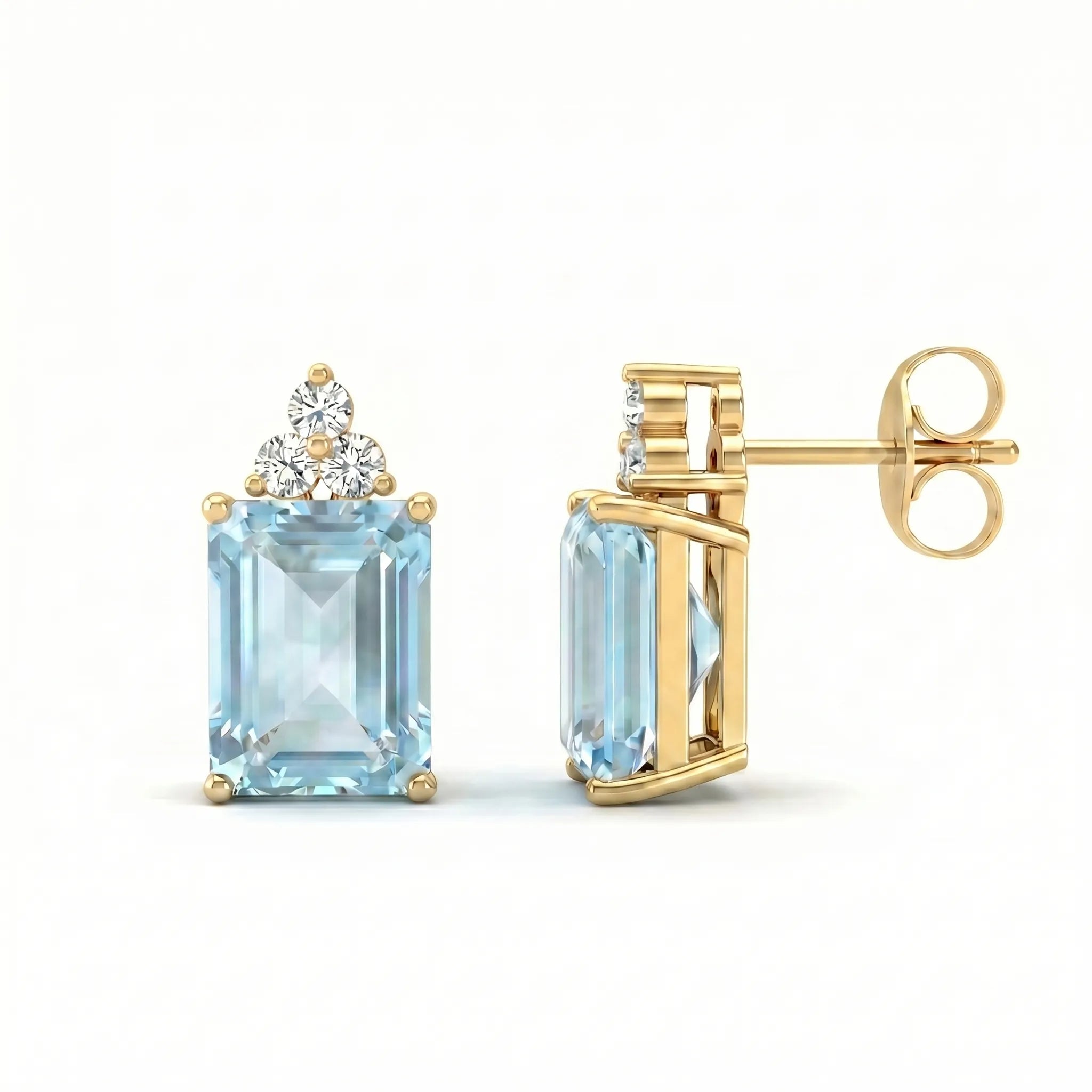 Riviera Tre Emerald-Cut Aquamarine Diamond Earrings