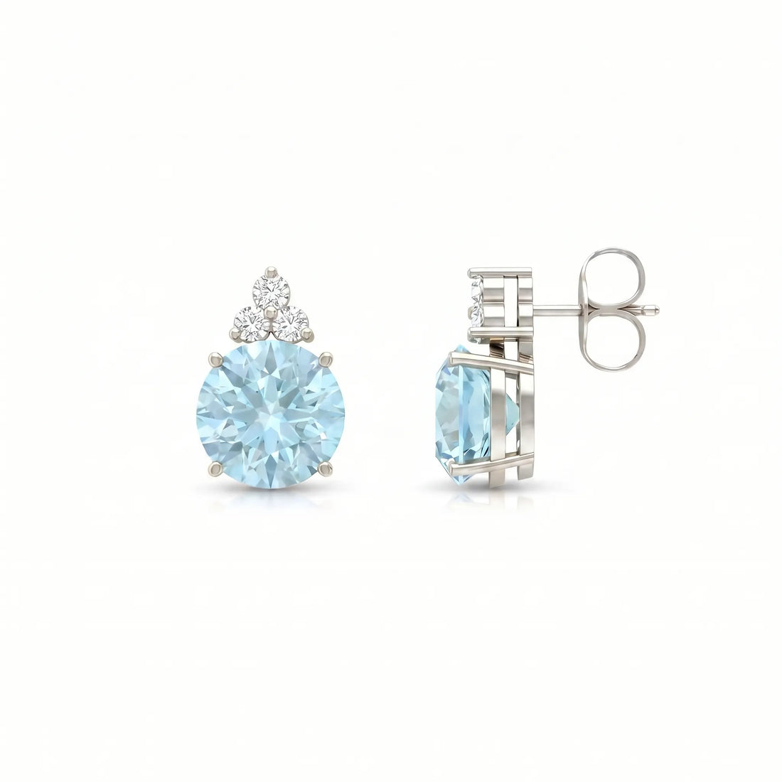 Riviera Tre Round Aquamarine Diamond Earrings
