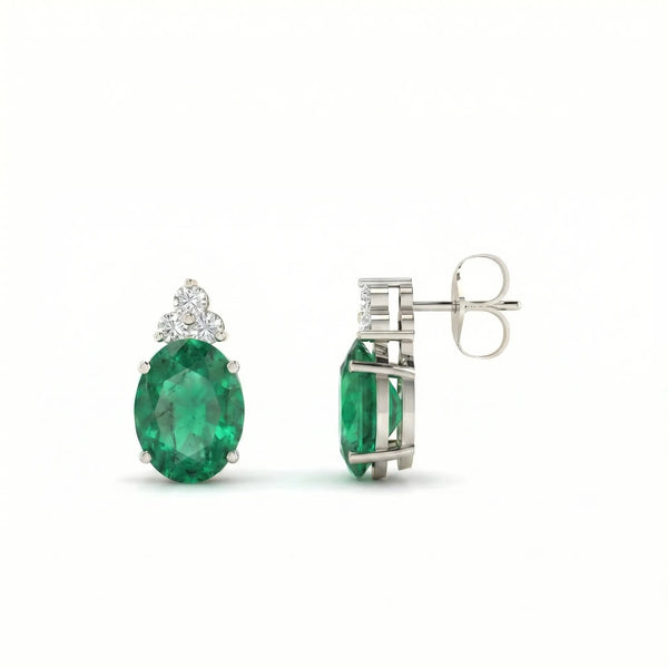 Noble Tre Oval-Cut Emerald Diamond Earrings