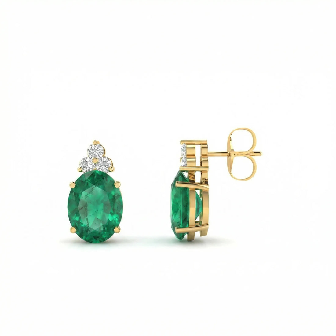Noble Tre Oval-Cut Emerald Diamond Earrings
