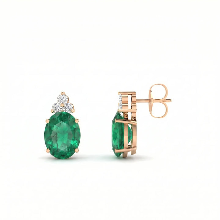 Noble Tre Oval-Cut Emerald Diamond Earrings