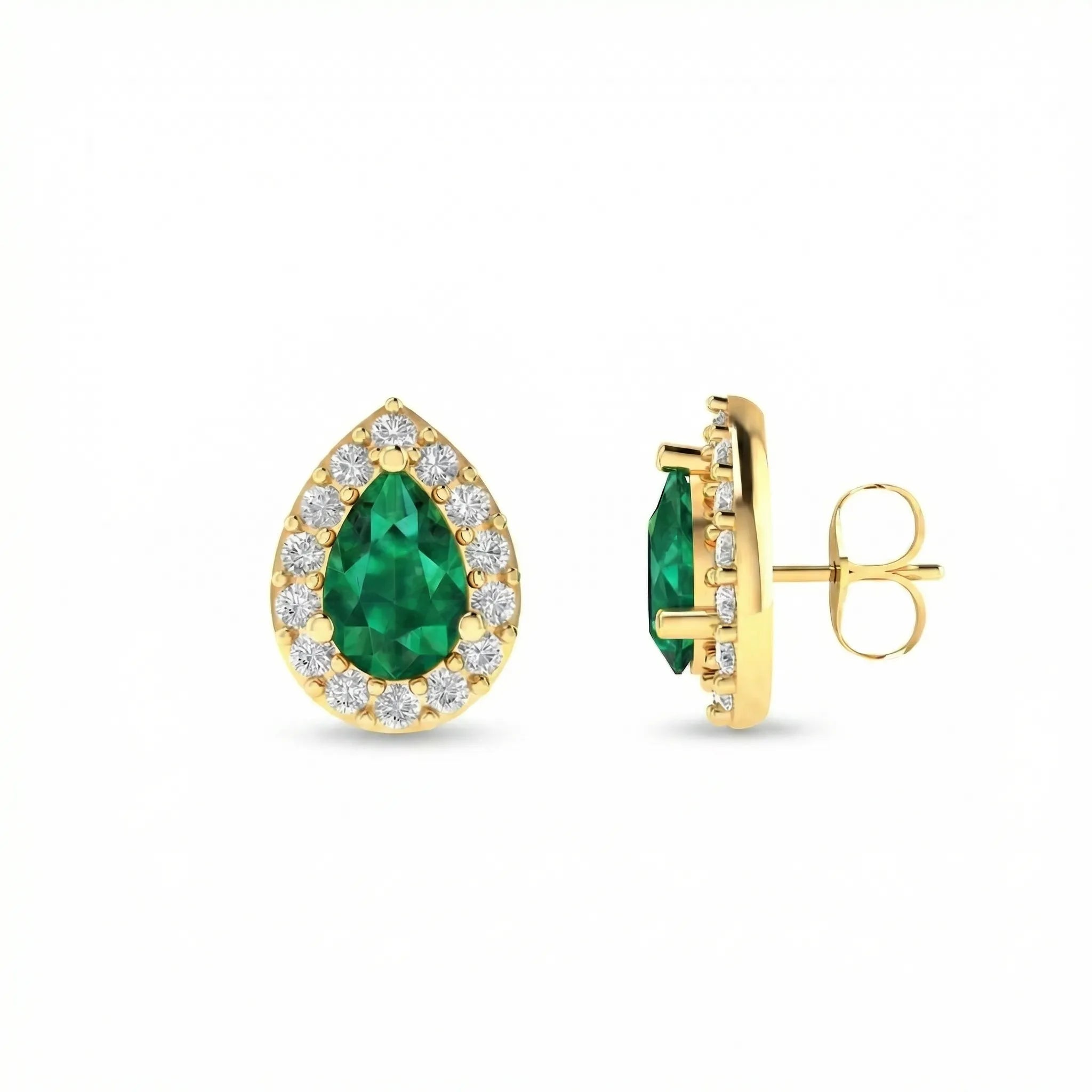 Noble Halo Pear-Cut Emerald Diamond Earrings