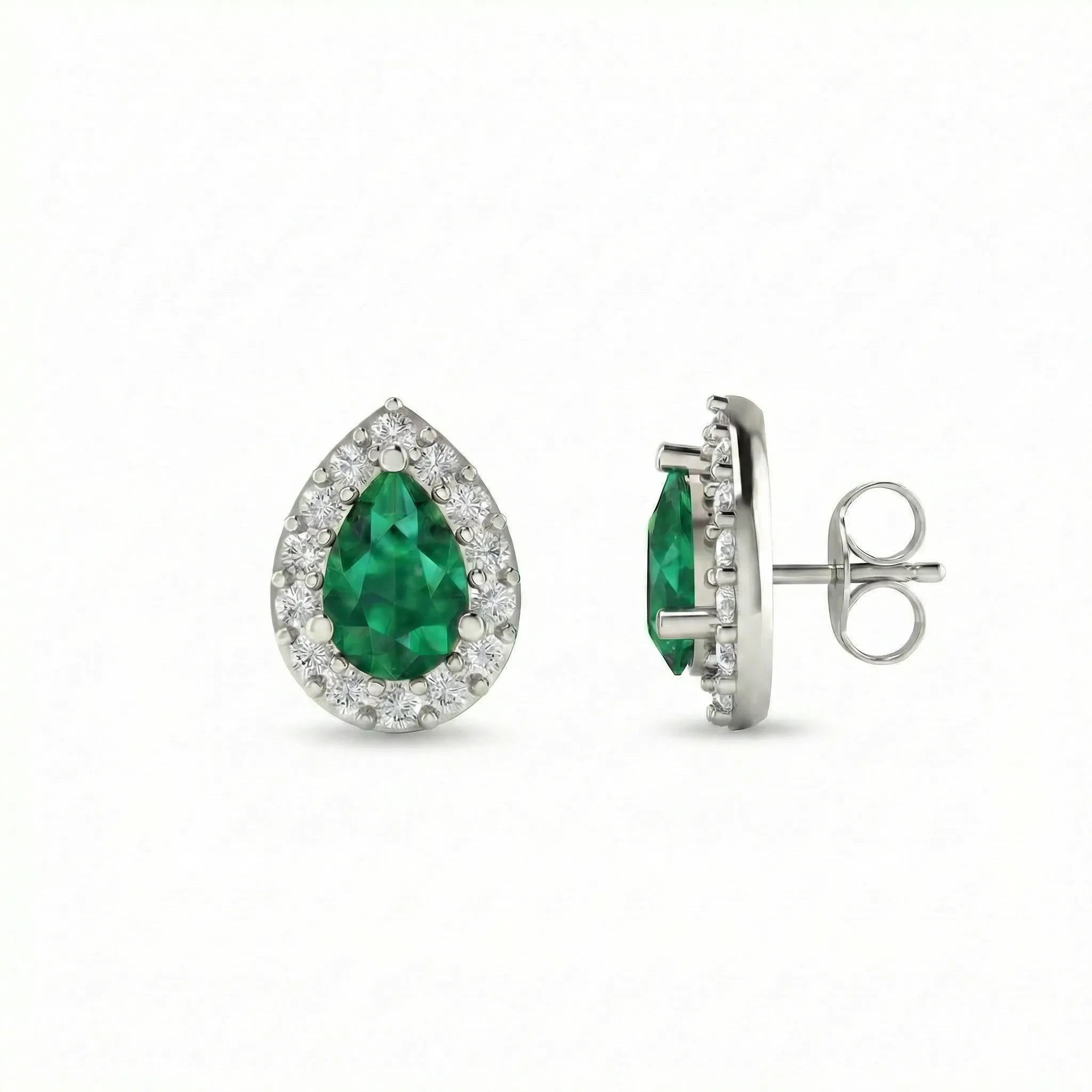 Noble Halo Pear-Cut Emerald Diamond Earrings