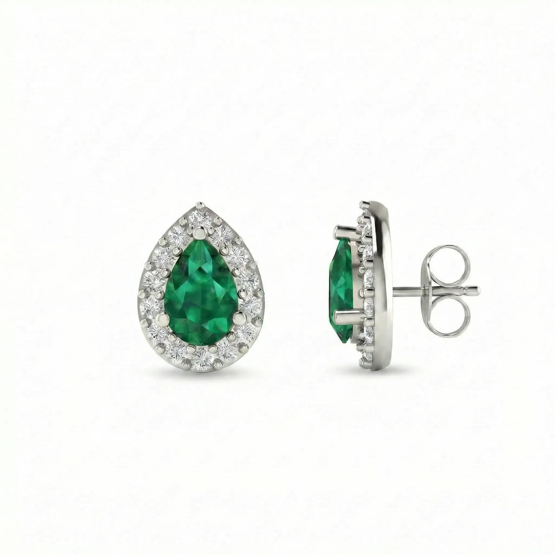 Noble Halo Pear-Cut Emerald Diamond Earrings