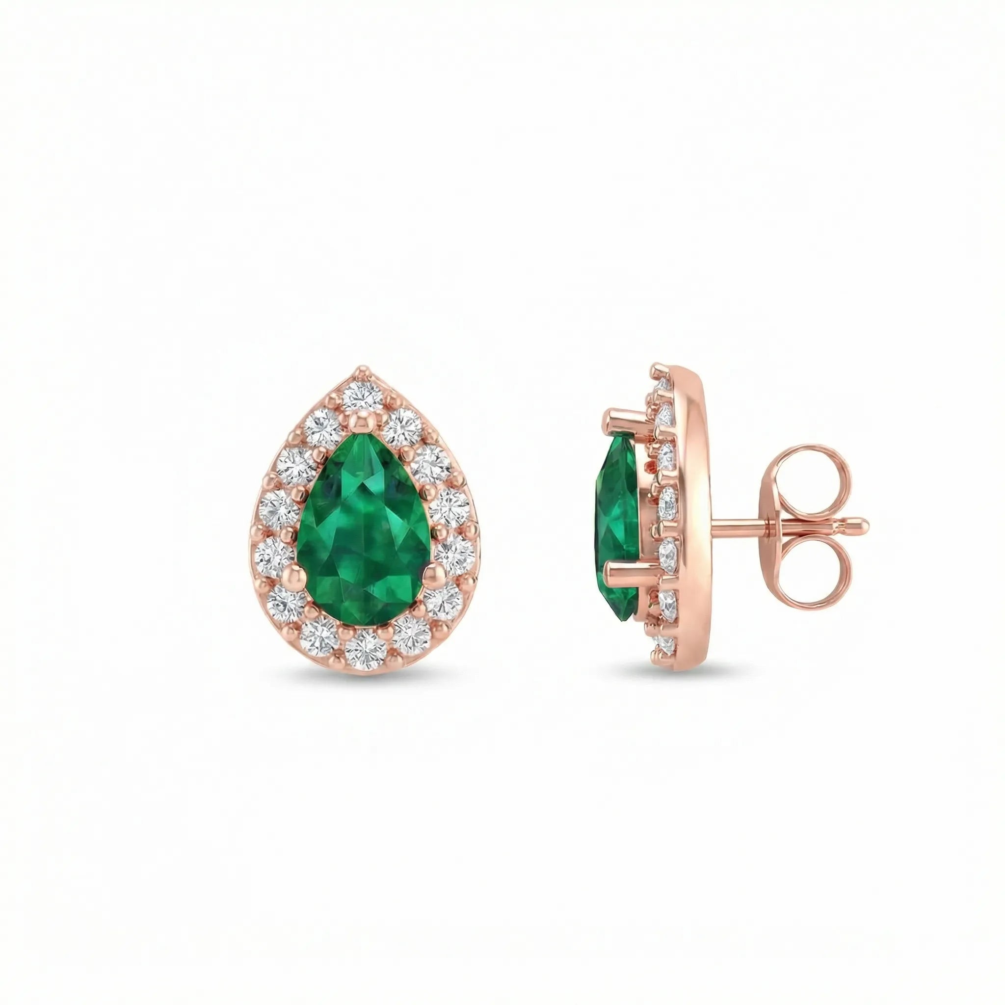 Noble Halo Pear-Cut Emerald Diamond Earrings