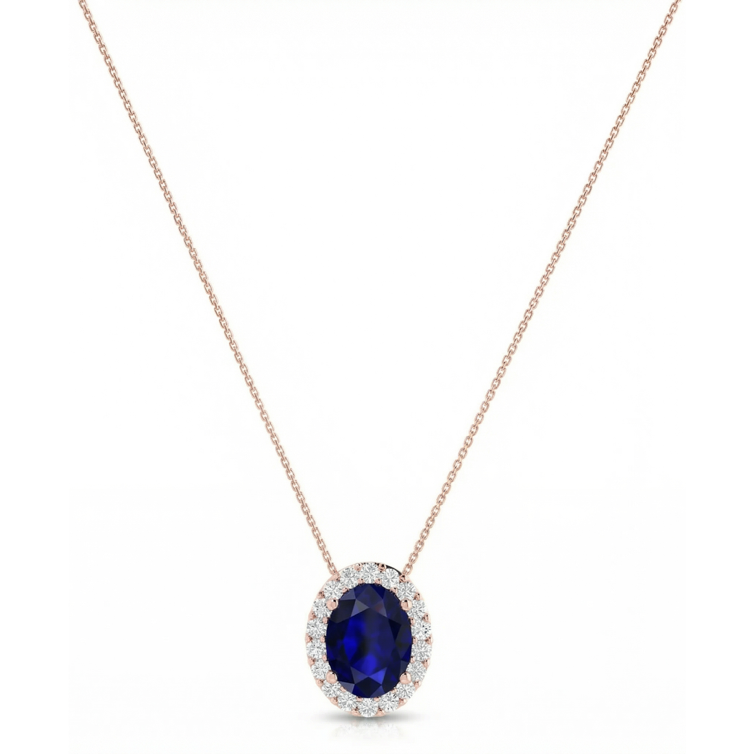 Royale Halo Oval-Cut Sapphire Diamond Necklace