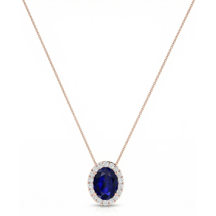 Royale Halo Oval-Cut Sapphire Diamond Necklace