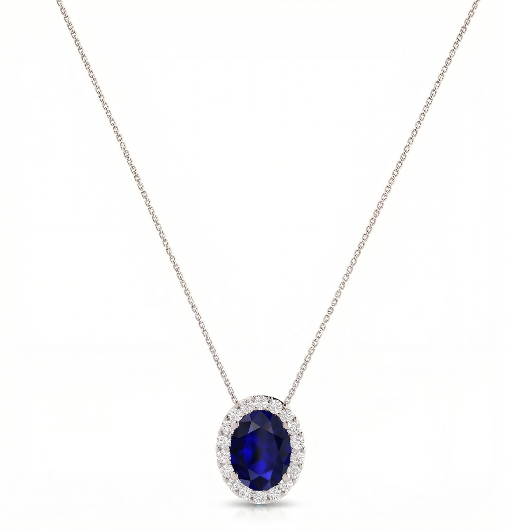 Royale Halo Oval-Cut Sapphire Diamond Necklace