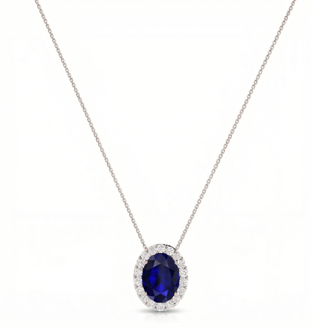 Royale Halo Oval-Cut Sapphire Diamond Necklace
