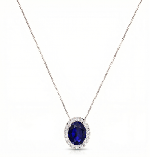 Royale Halo Oval-Cut Sapphire Diamond Necklace