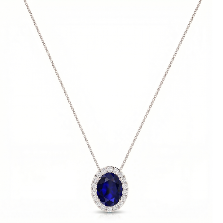 Royale Halo Oval-Cut Sapphire Diamond Necklace