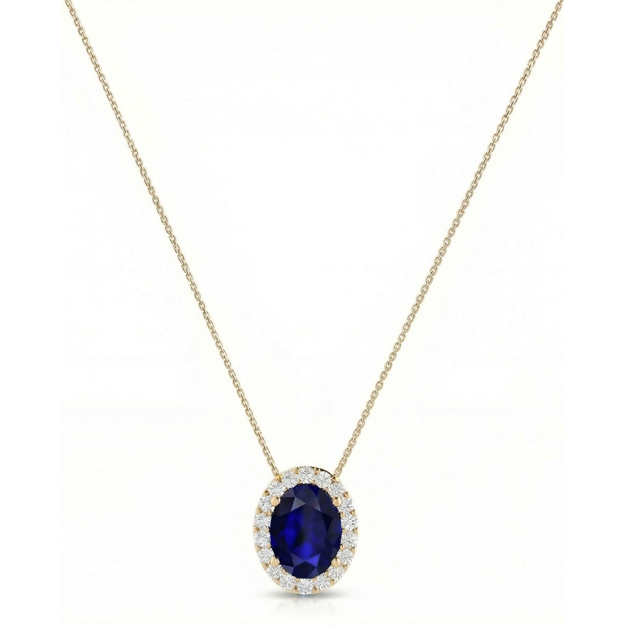 Royale Halo Oval-Cut Sapphire Diamond Necklace