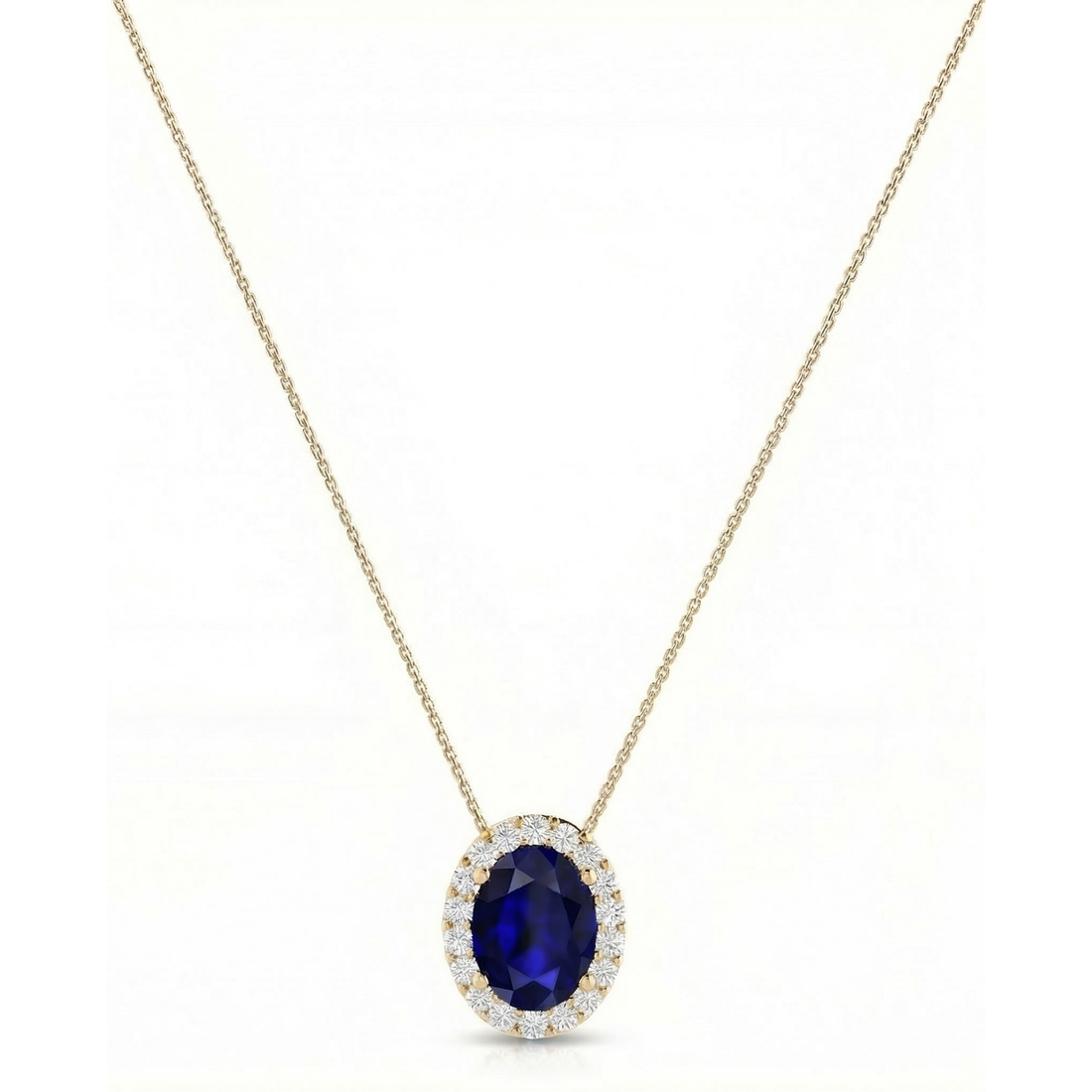 Royale Halo Oval-Cut Sapphire Diamond Necklace