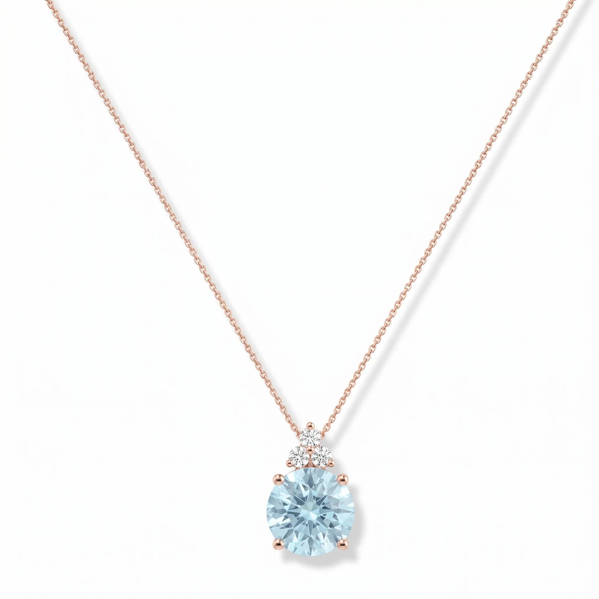 Riviera Tre Round Aquamarine Diamond Necklace